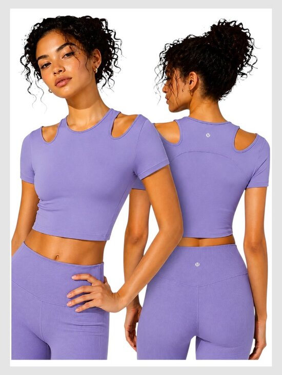 lululemon athletica Tops - Lululemon Athletica Cropped Tee Lavender Cold Shoulder Fitted 6